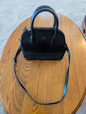 Halston Black Dome Satchel with Crossbody Strap